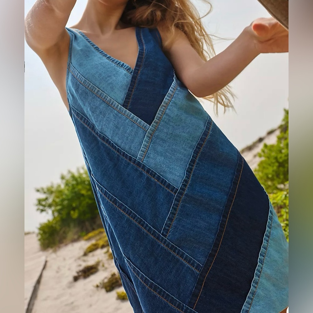 Stylish Blue Denim Patchwork Dress